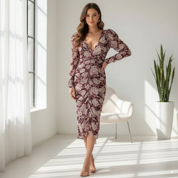 Astr Dresses & Skirts - NWT ASTR the Label Jamila Long Sleeve Midi Dress Mauve Black Floral